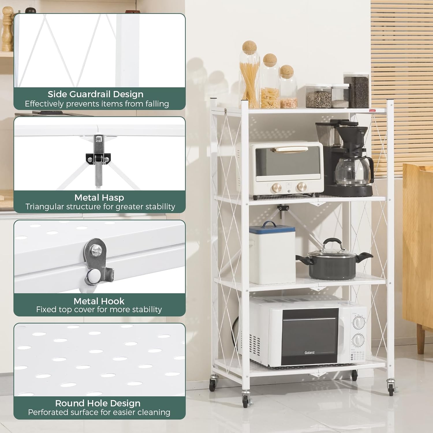 4-Tier Foldable Shelf Unit White 34x127x71cm