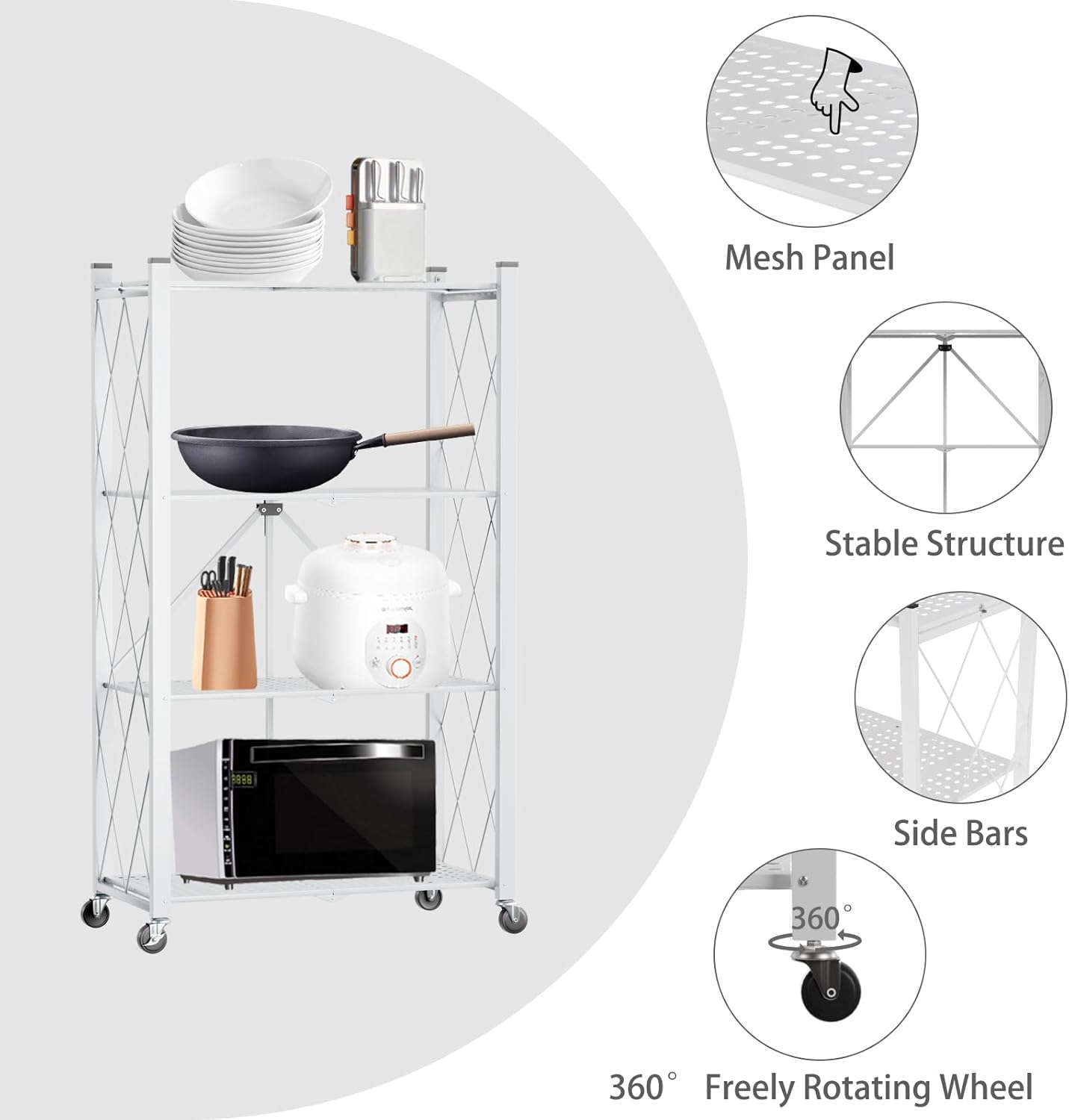 4-Tier Foldable Shelf Unit White 34x127x71cm