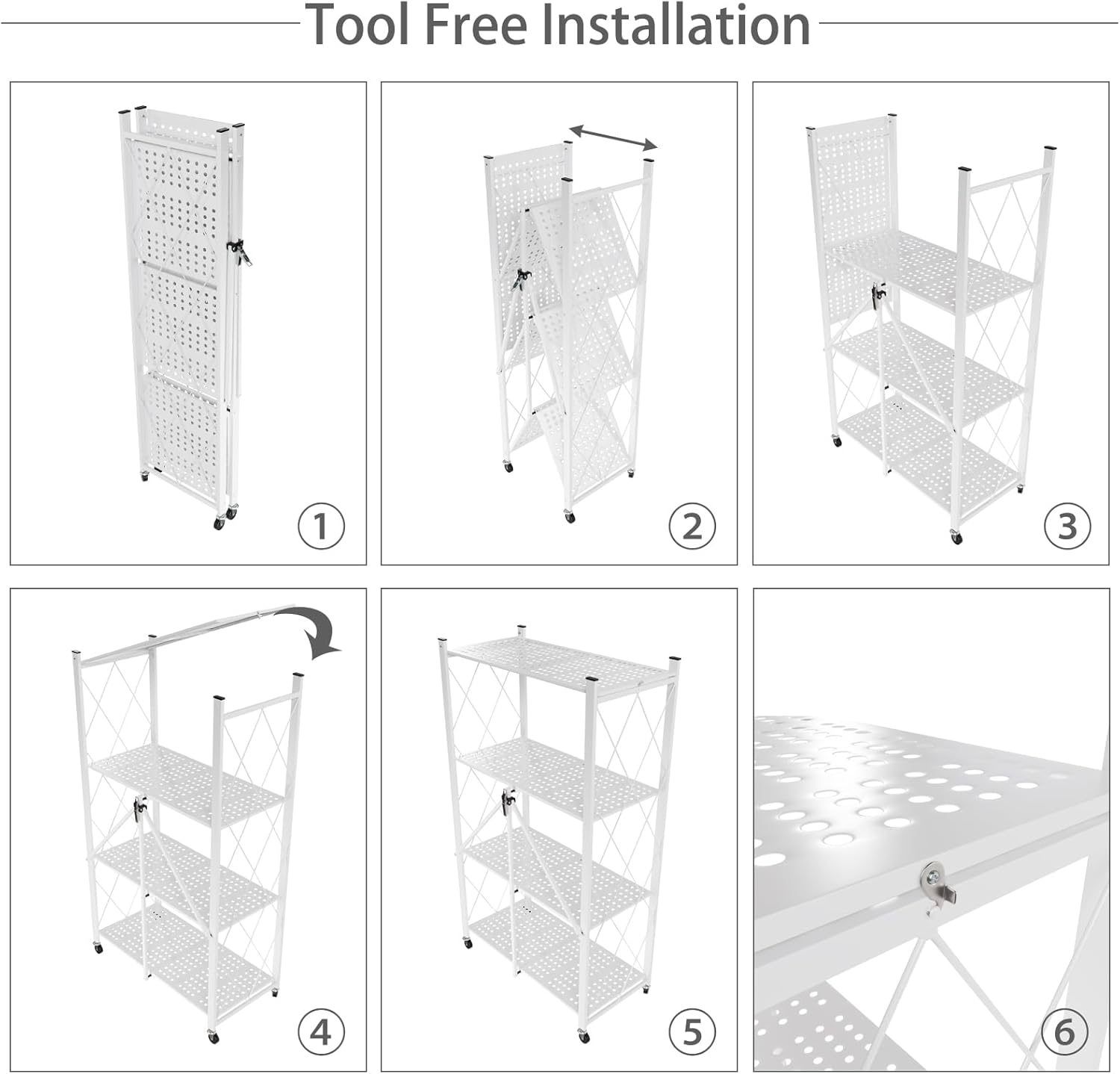 4-Tier Foldable Shelf Unit White 34x127x71cm