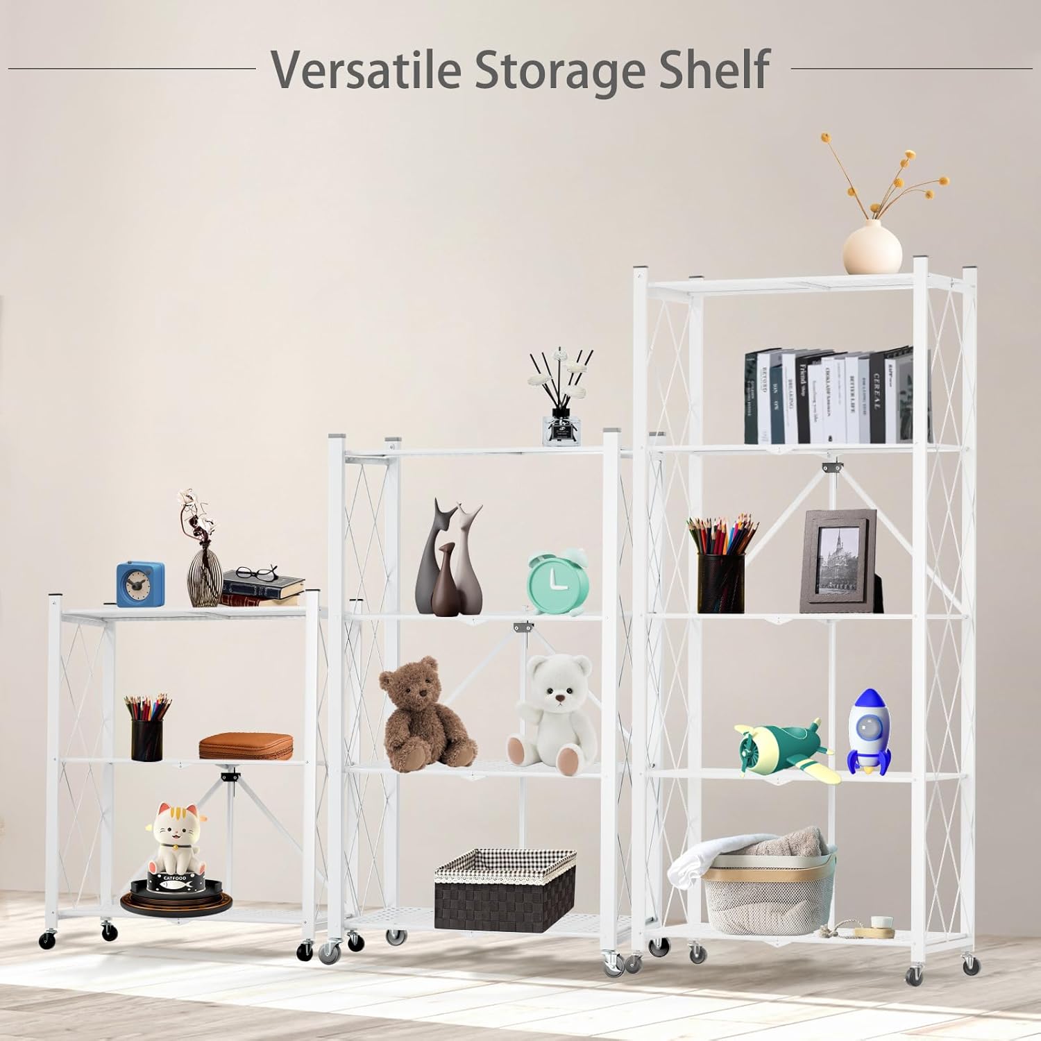 4-Tier Foldable Shelf Unit White 34x127x71cm