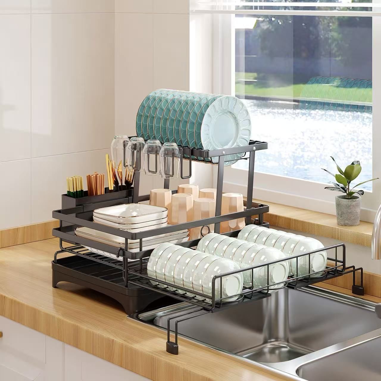 Dish Drying Rack Expandable Stainless Steel 42x31x30cm