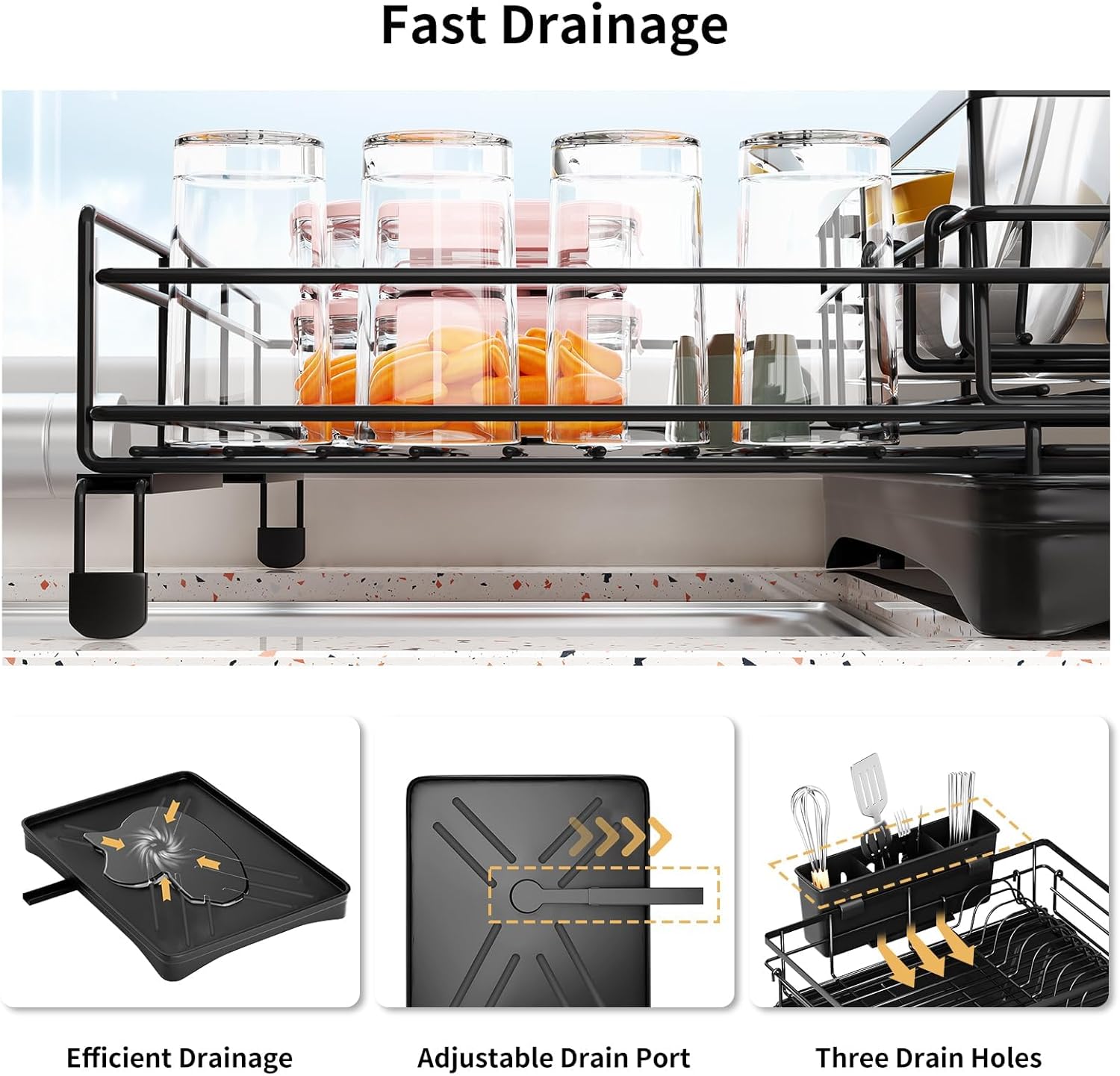 Dish Drying Rack Expandable Stainless Steel 42x31x30cm