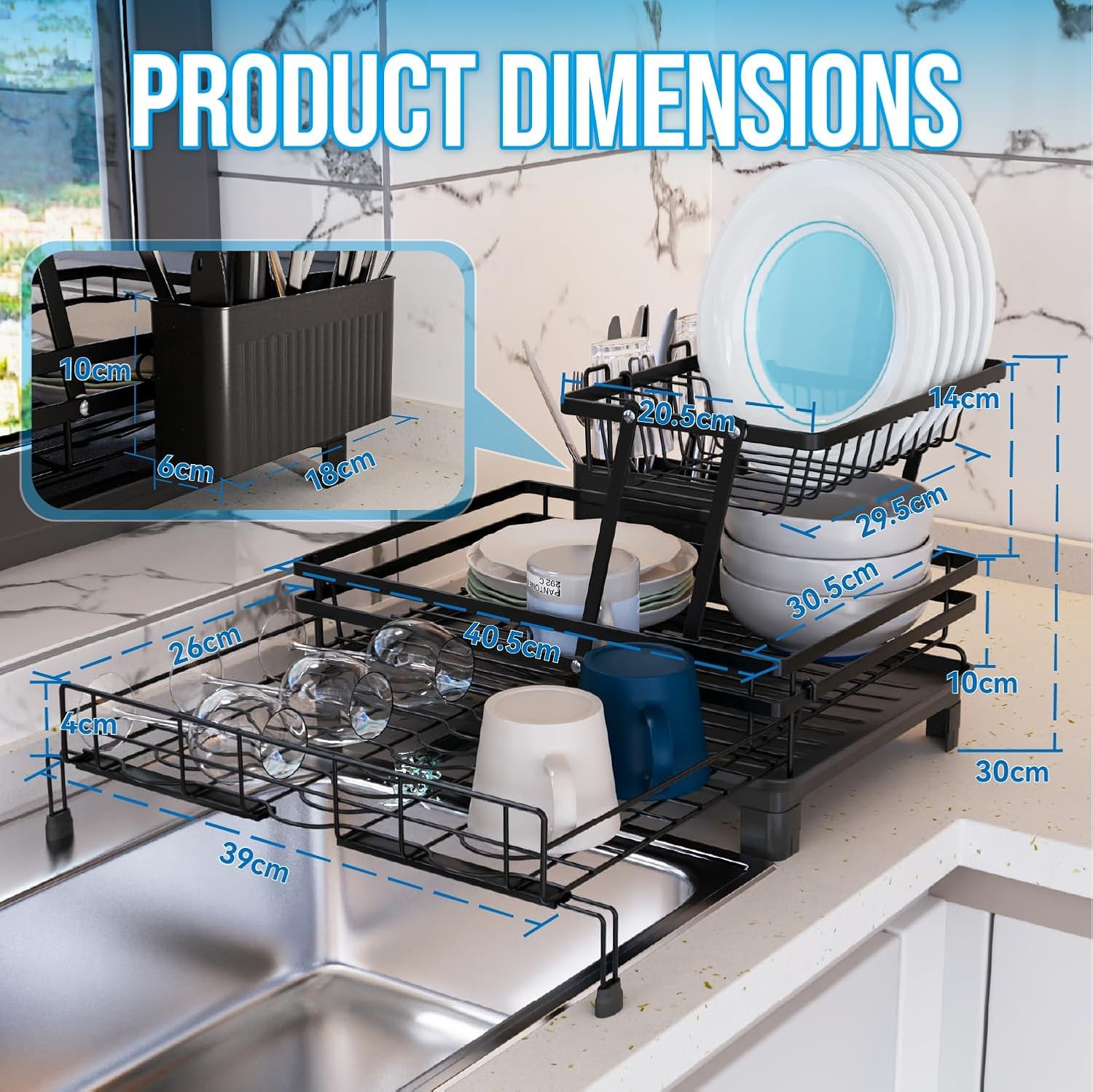 Dish Drying Rack Expandable Stainless Steel 42x31x30cm
