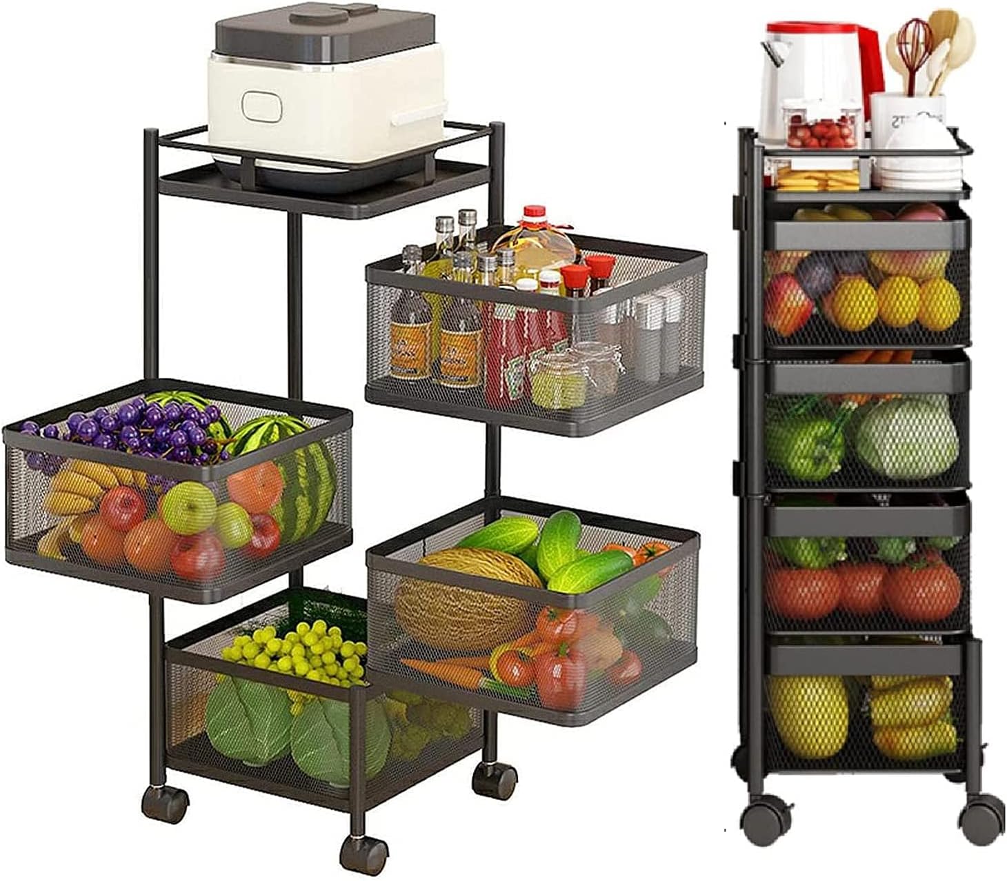 Metal 5-Tier Rolling Storage Cart 29x29x80cm