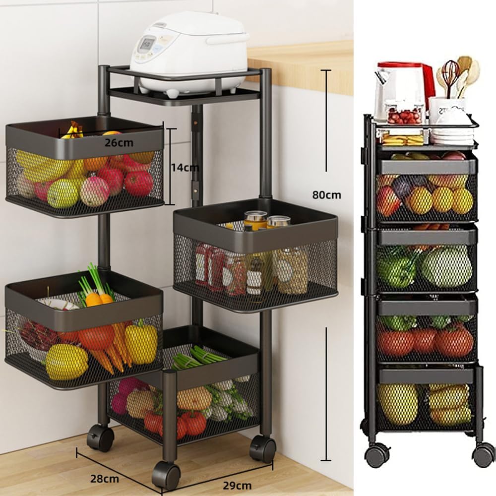 Metal 5-Tier Rolling Storage Cart 29x29x80cm