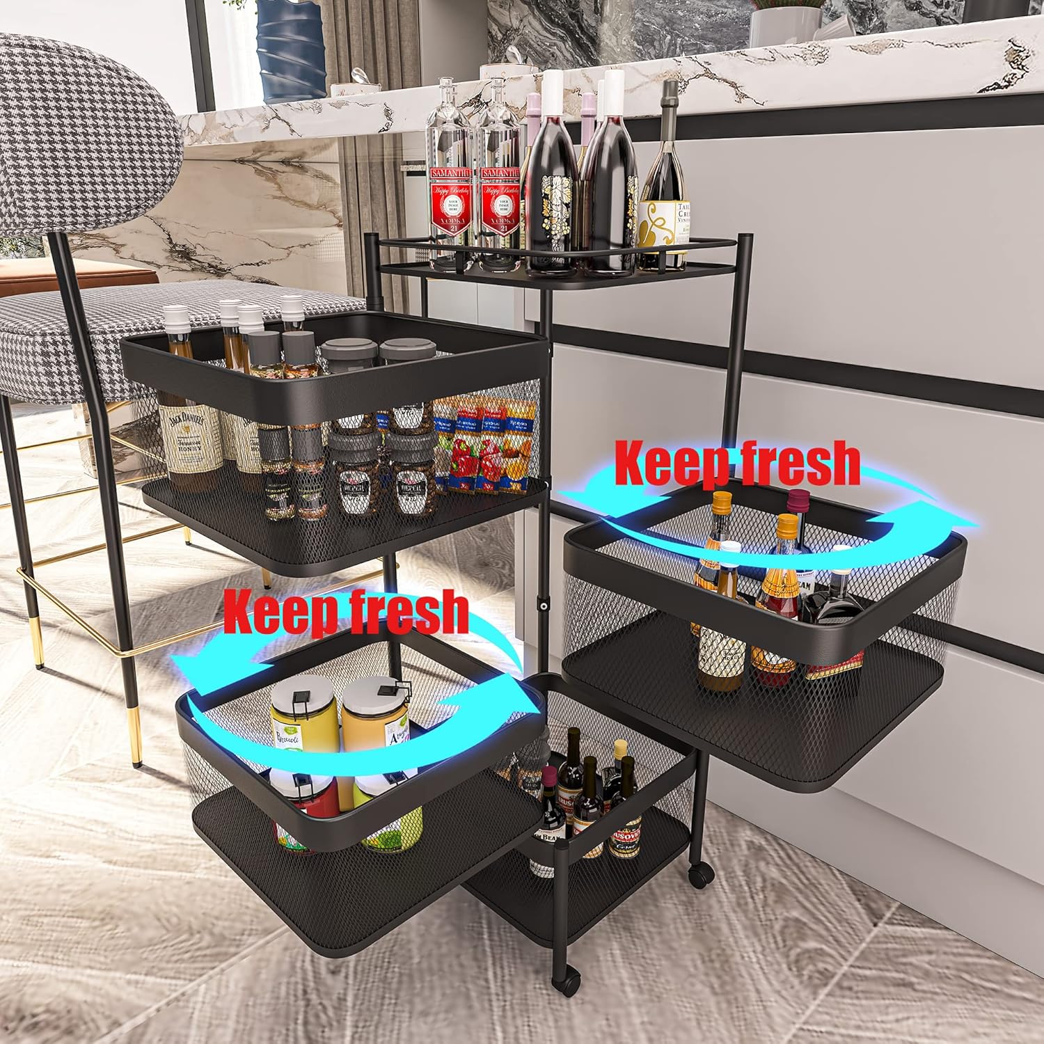 Metal 5-Tier Rolling Storage Cart 29x29x80cm