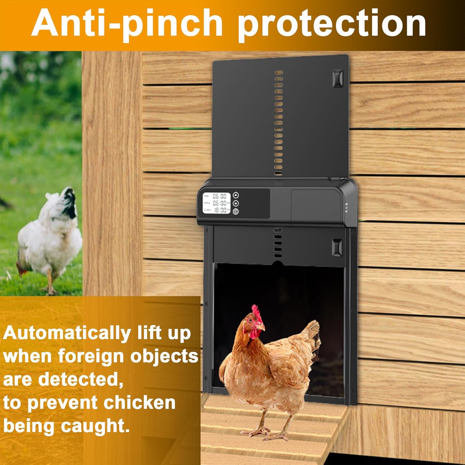 Waterproof Coops - CARLA HOME Automatic Chicken Coop Door With Timer & LCD Screen, Anti-Pinch Safety, Easy Battery Operation & Weatherproof For Outdoor 32x4x25cm