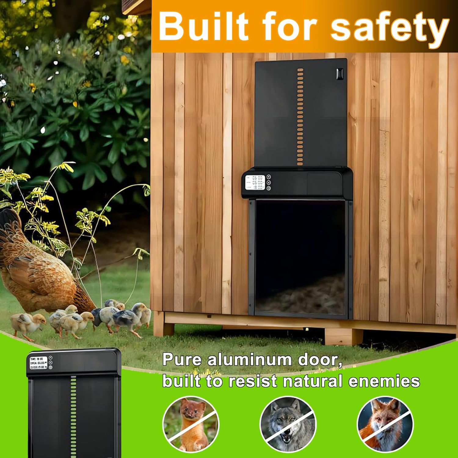 Waterproof Coops - CARLA HOME Automatic Chicken Coop Door With Timer & LCD Screen, Anti-Pinch Safety, Easy Battery Operation & Weatherproof For Outdoor 32x4x25cm