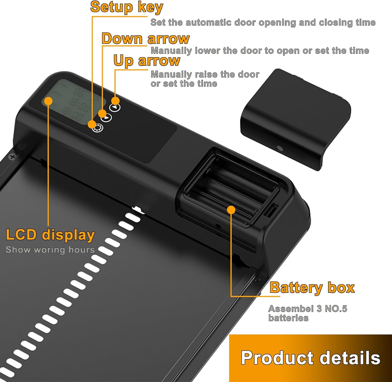 Waterproof Coops - CARLA HOME Automatic Chicken Coop Door With Timer & LCD Screen, Anti-Pinch Safety, Easy Battery Operation & Weatherproof For Outdoor 32x4x25cm