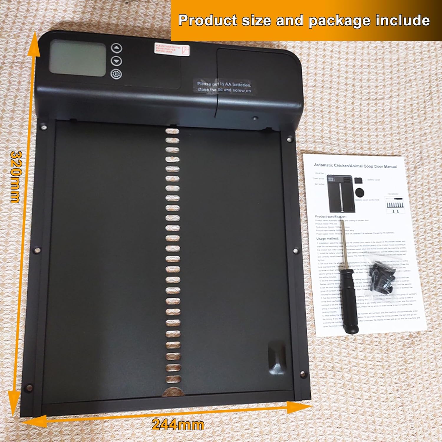 Waterproof Coops - CARLA HOME Automatic Chicken Coop Door With Timer & LCD Screen, Anti-Pinch Safety, Easy Battery Operation & Weatherproof For Outdoor 32x4x25cm