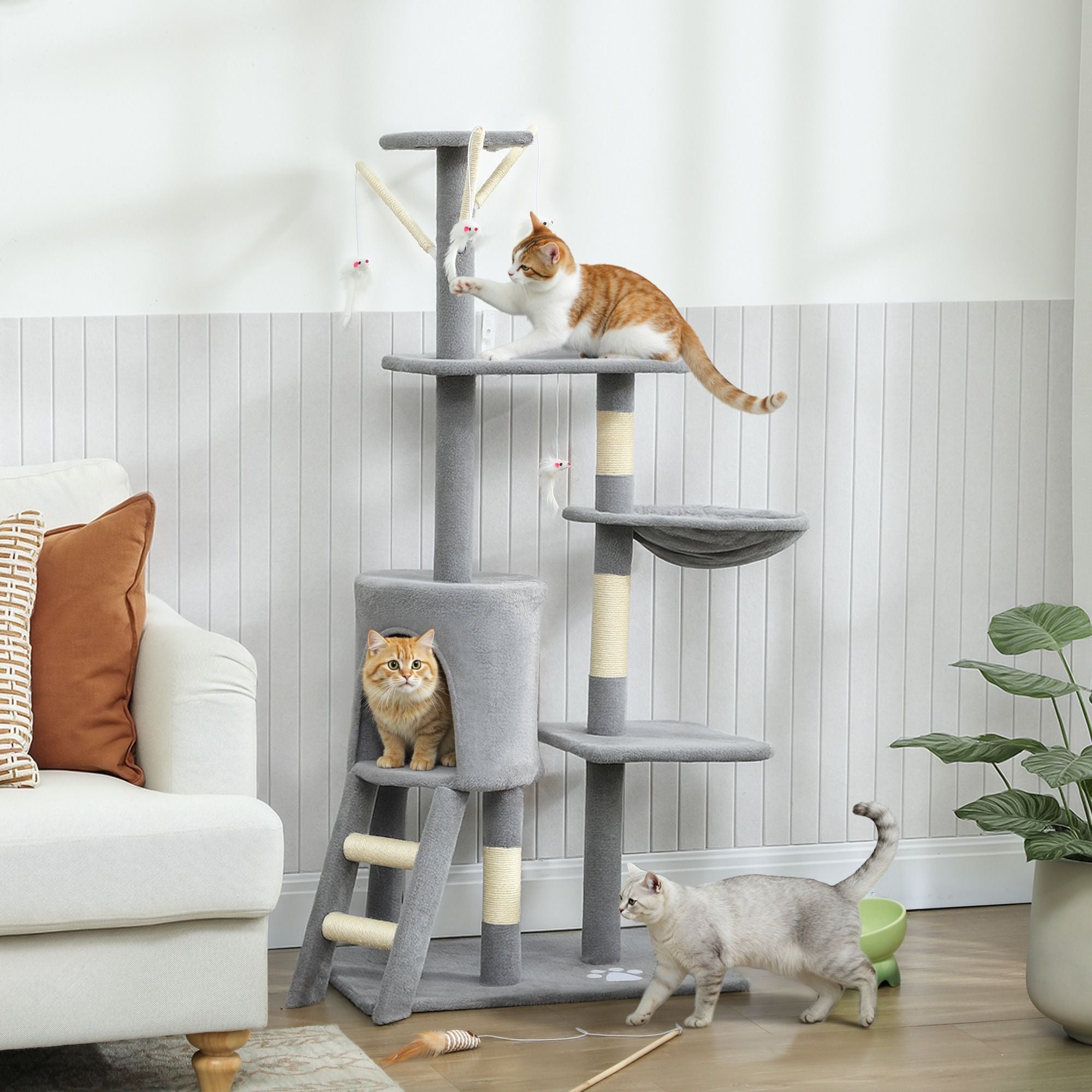 Cat Tree Tower Grey 35x134x60cm