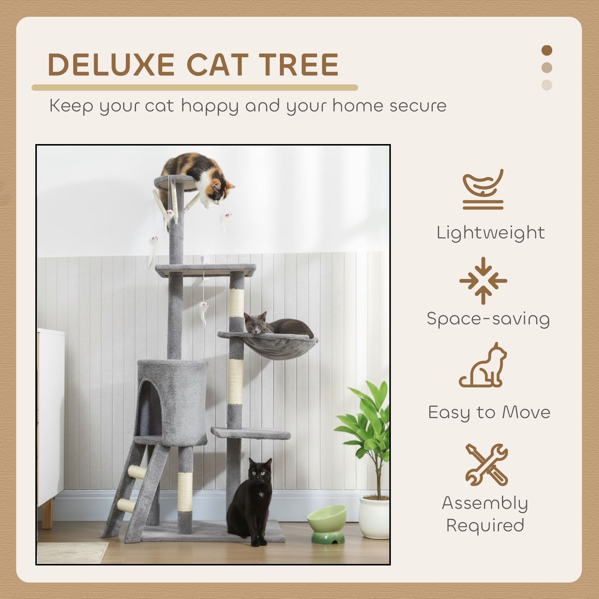Cat Tree Tower Grey 35x134x60cm