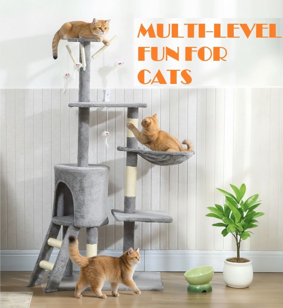 Cat Tree Tower Grey 35x134x60cm