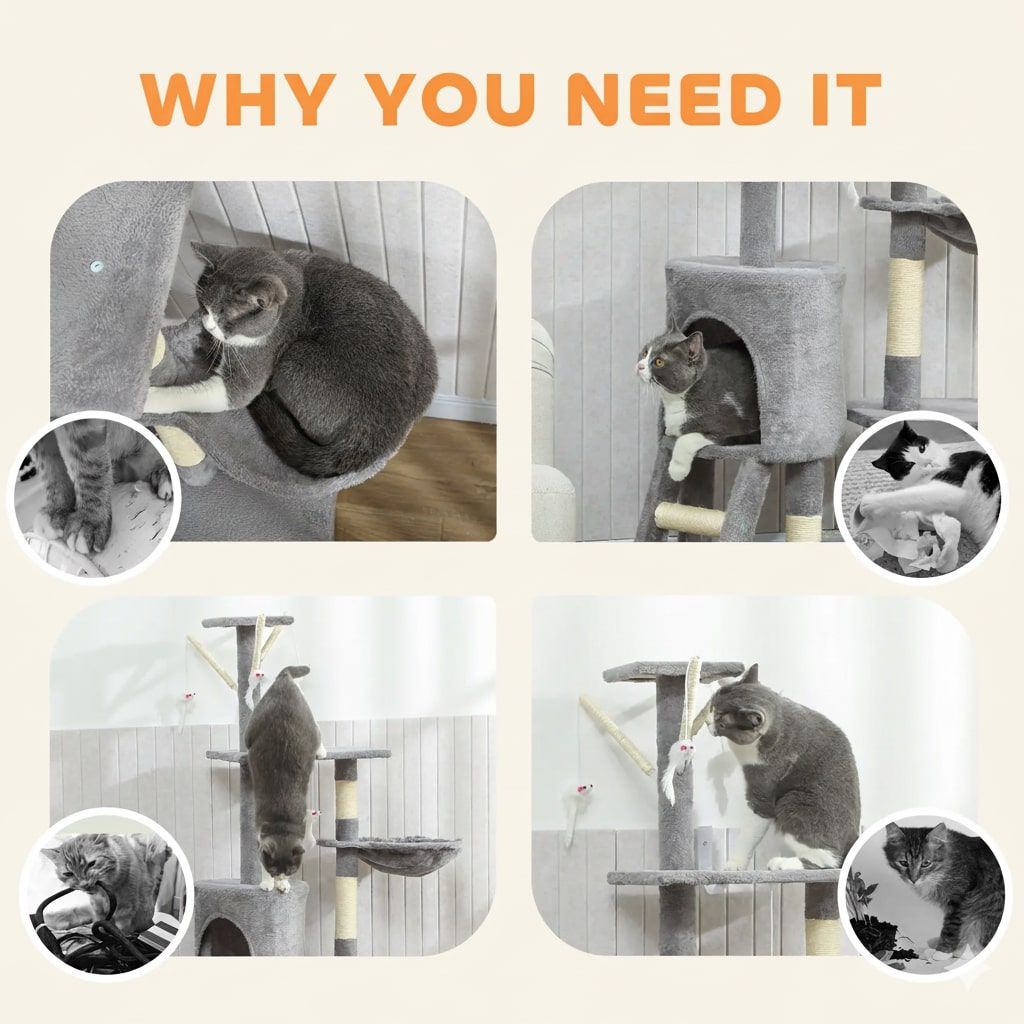 Cat Tree Tower Grey 35x134x60cm