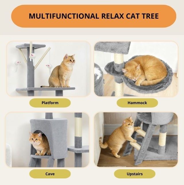 Cat Tree Tower Grey 35x134x60cm