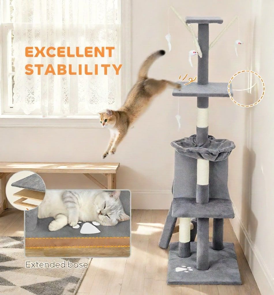 Cat Tree Tower Grey 35x134x60cm