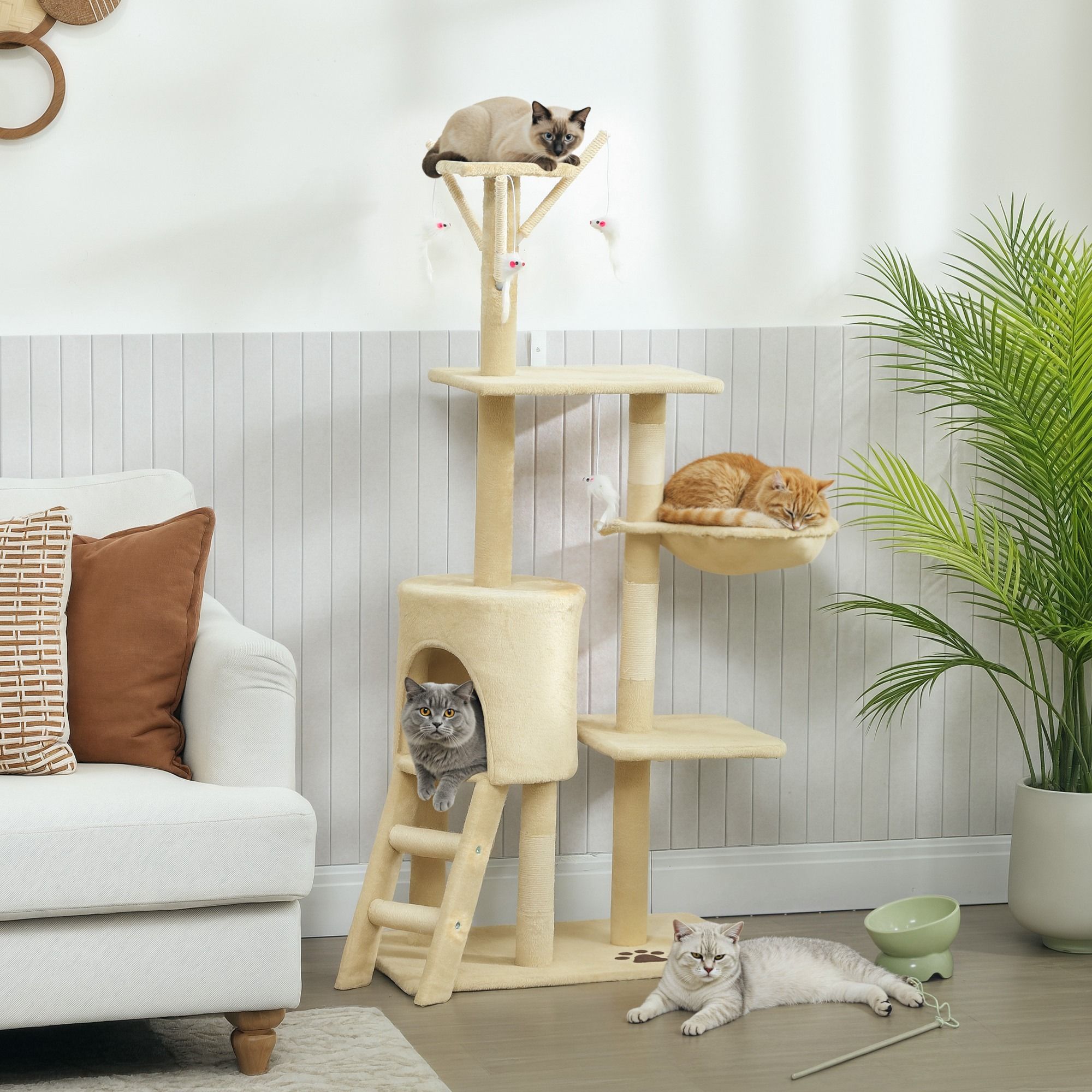 Cat Tree Tower Beige 35x134x60cm
