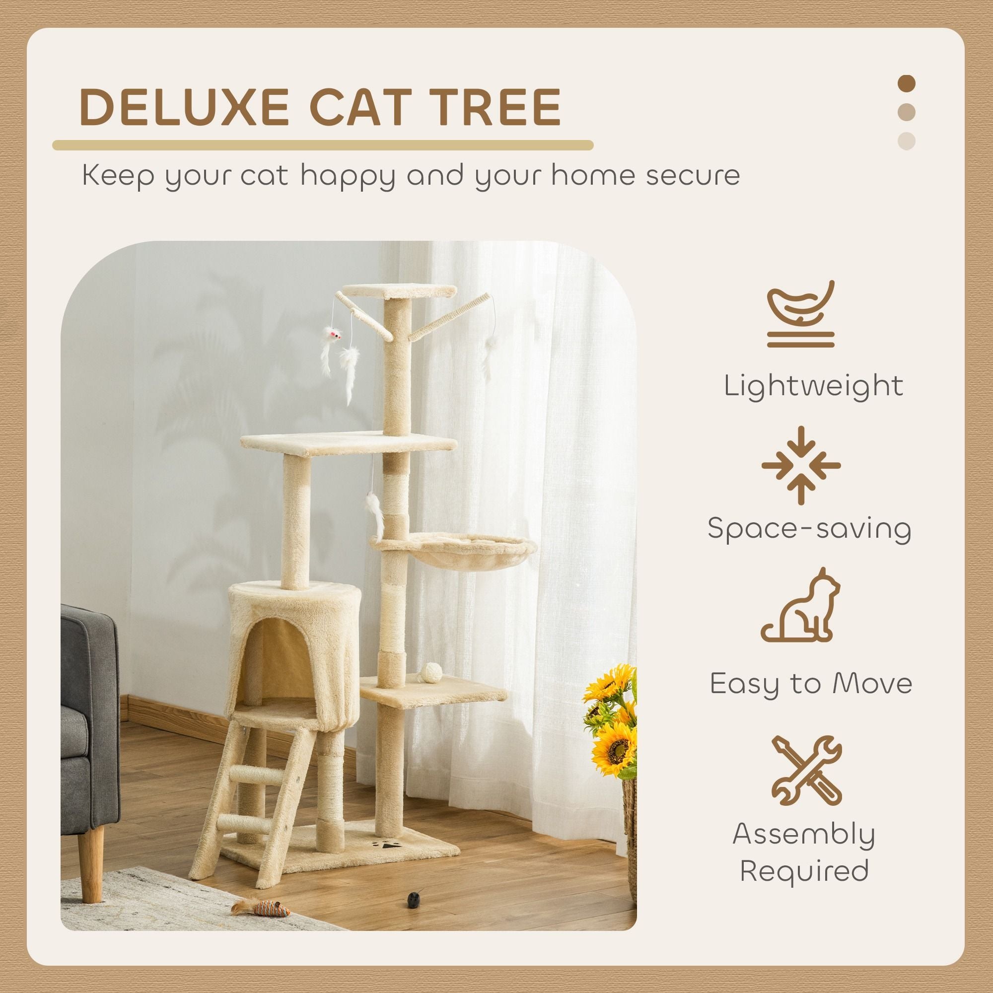 Cat Tree Tower Beige 35x134x60cm