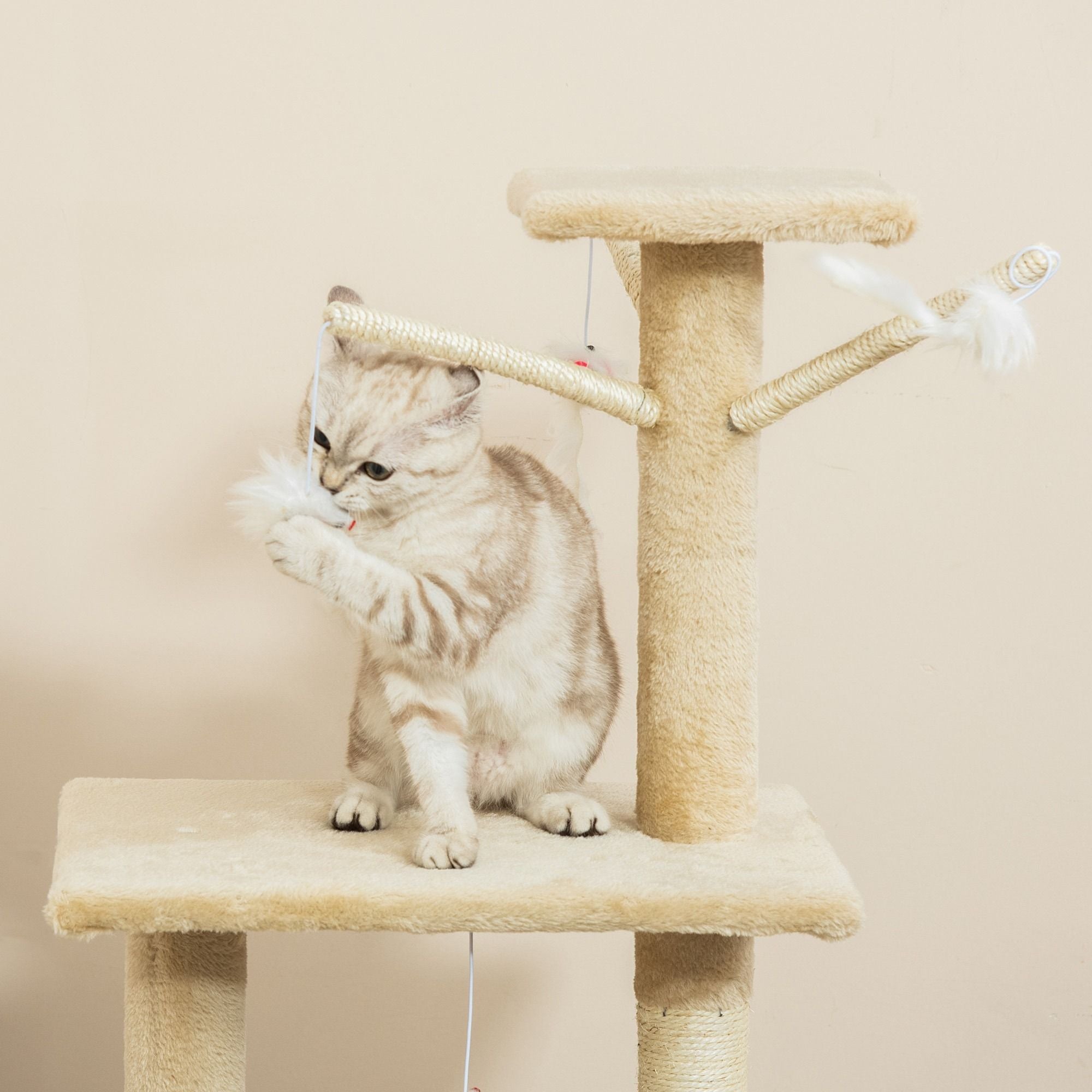 Cat Tree Tower Beige 35x134x60cm