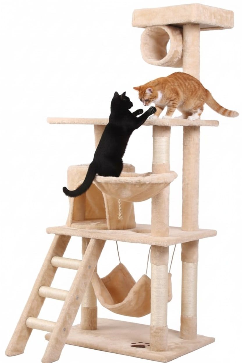 Cat Tree Tower Beige 70x141x40cm