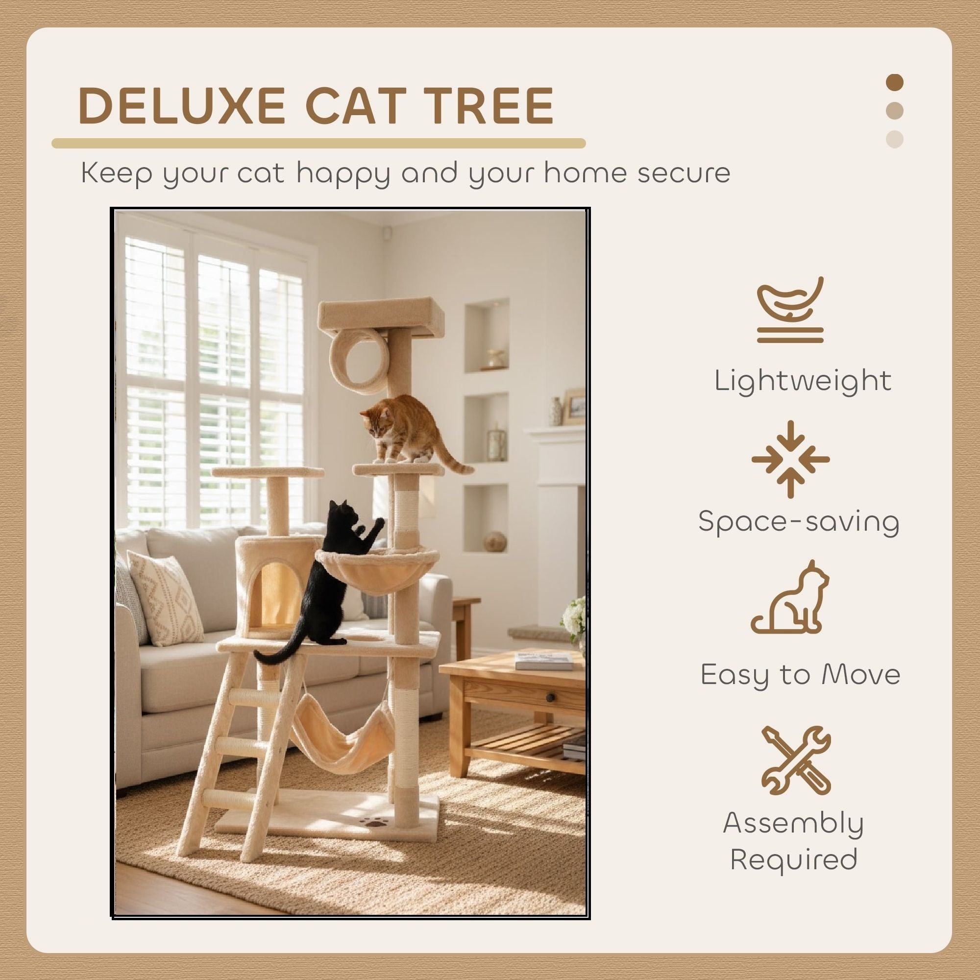 Cat Tree Tower Beige 70x141x40cm