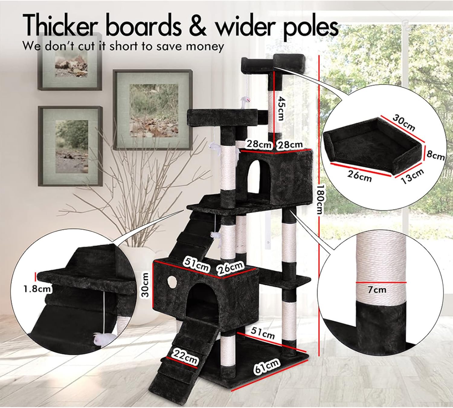 Cat Tree Tower 180cm 61x180x51cm
