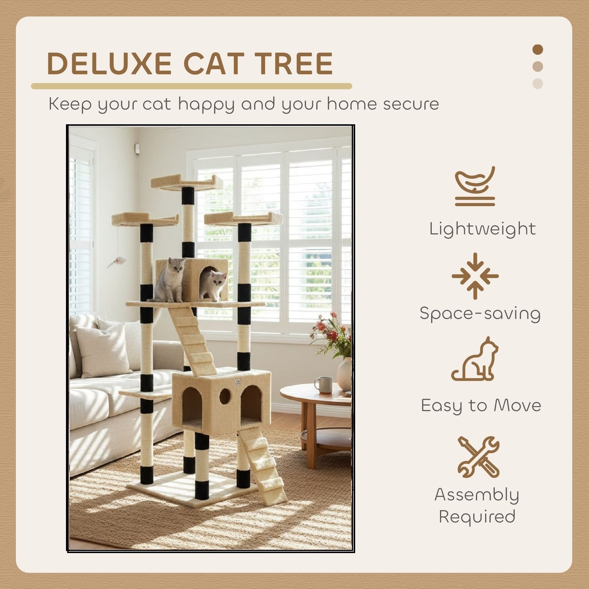 Cat Tree Tower 180cm Beige 61x180x51cm