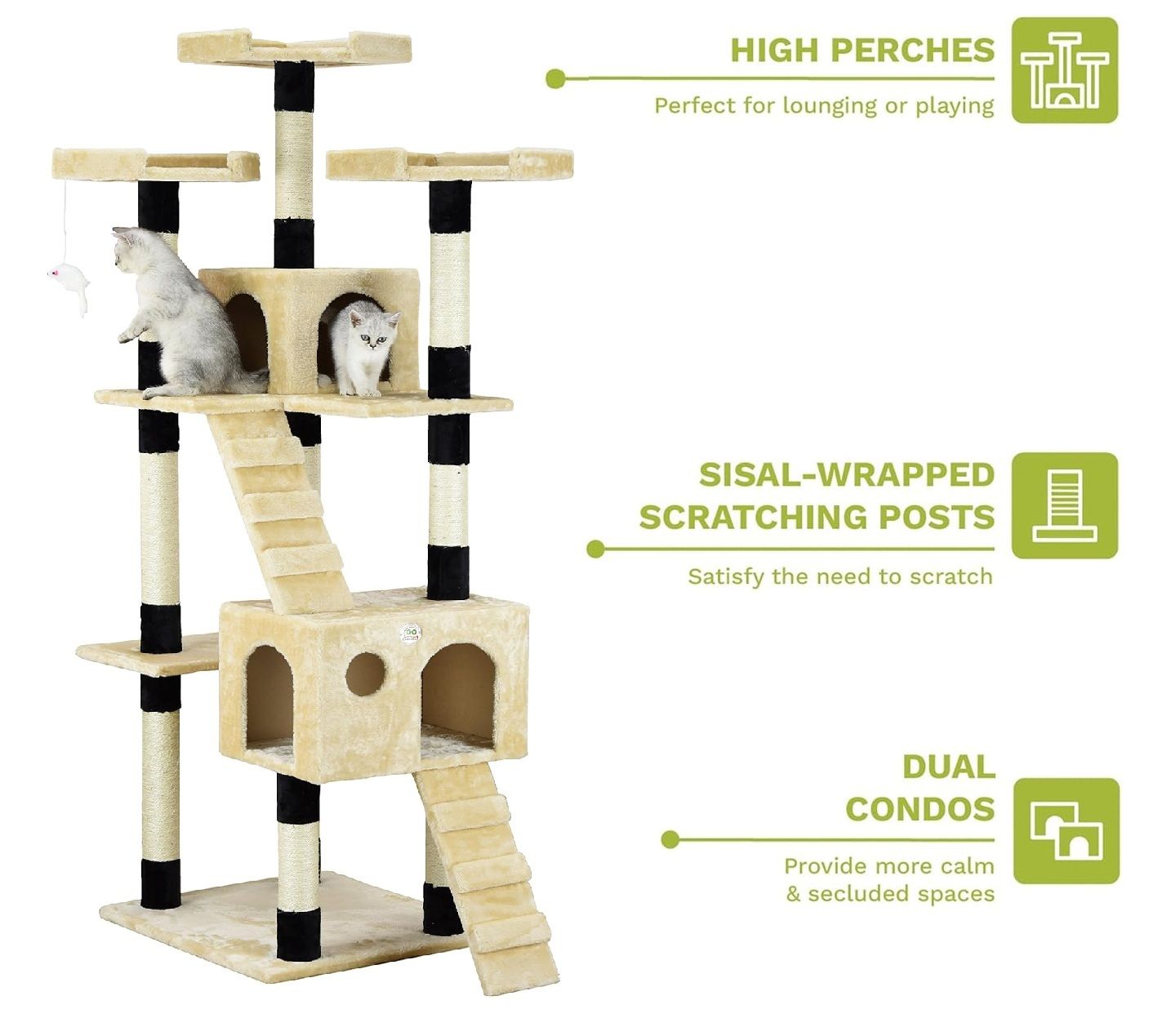 Cat Tree Tower 180cm Beige 61x180x51cm