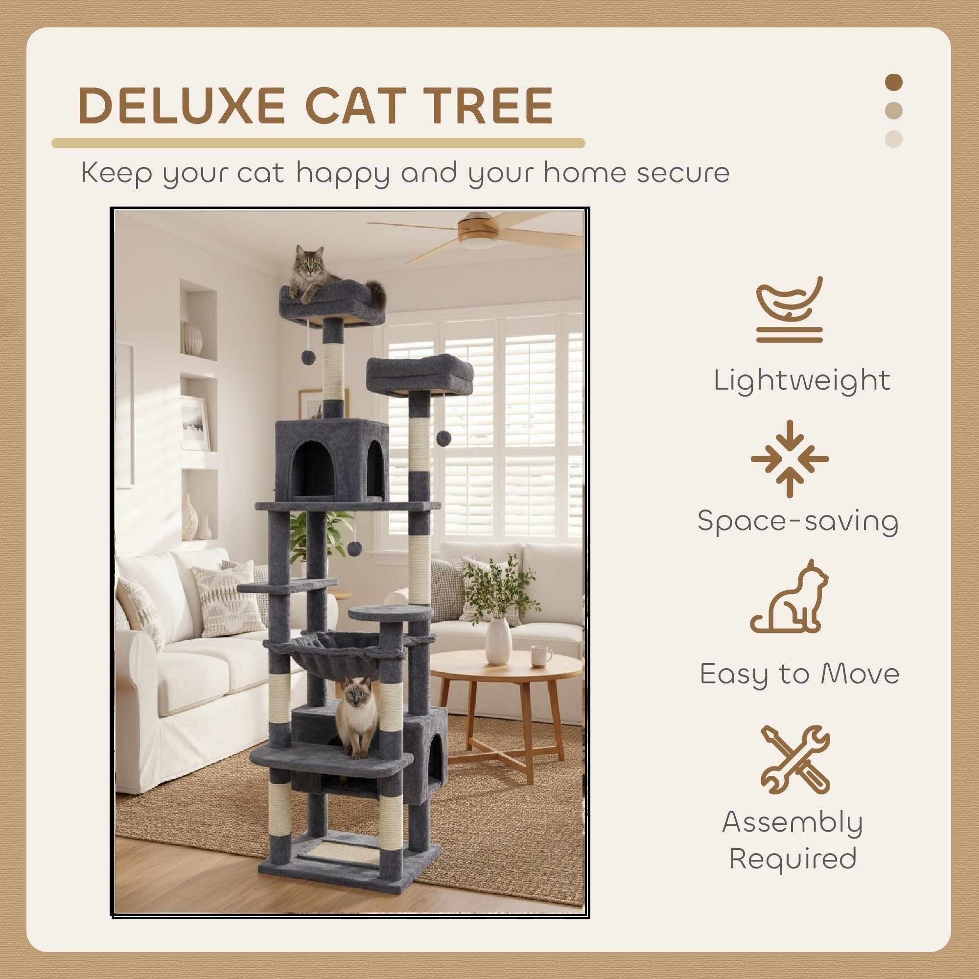 Cat Tree Tower 180cm High 53x184x43cm