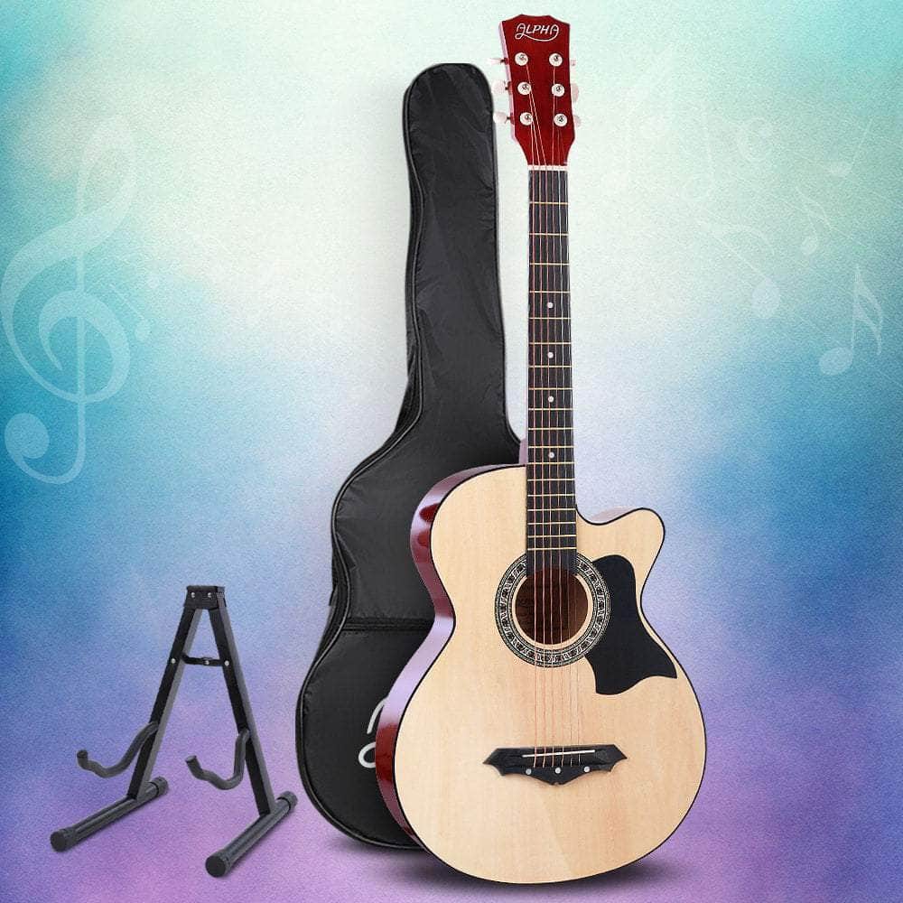 38 Inch Acoustic Guitar Wooden Body Steel String Full Size W/ Stand Wood