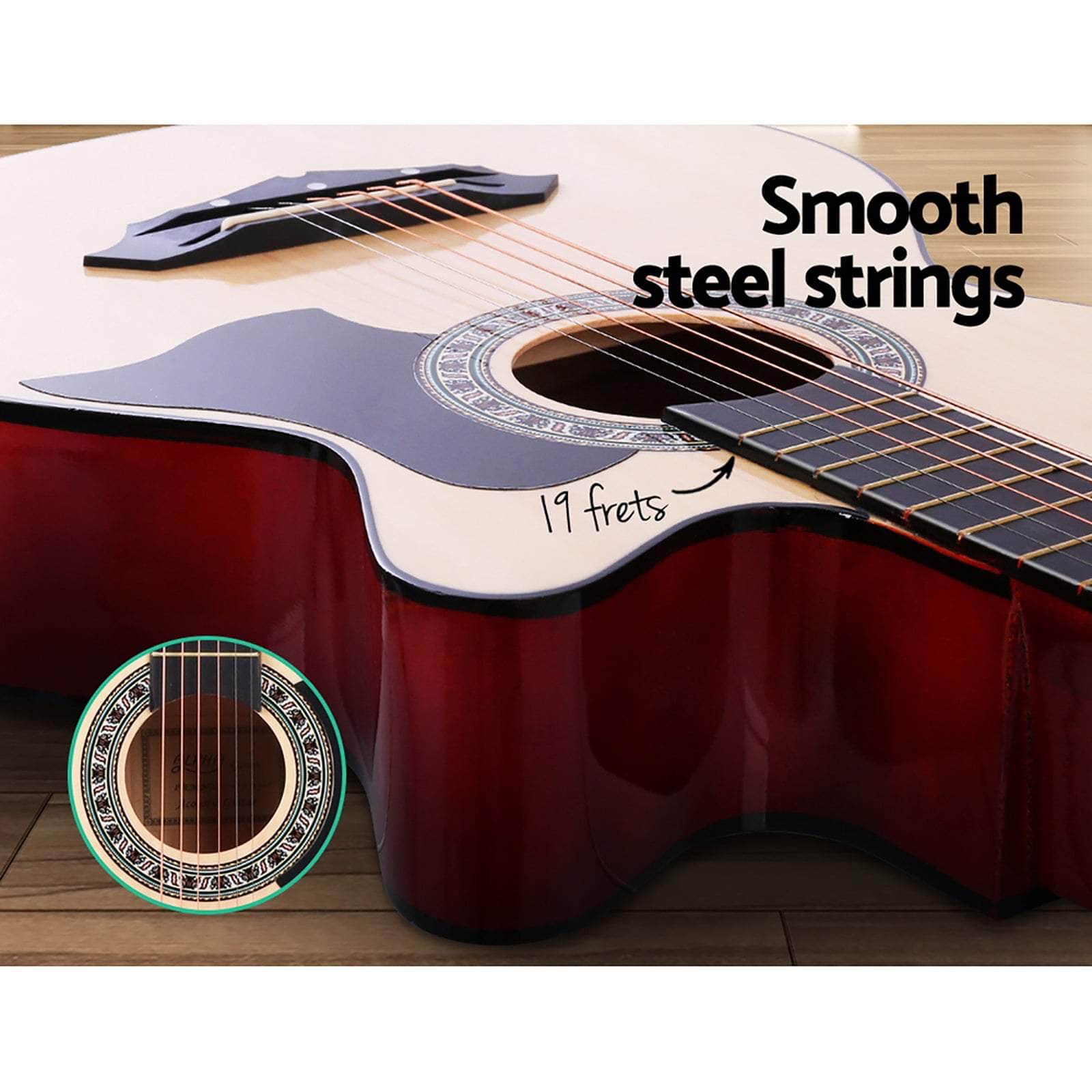 38 Inch Acoustic Guitar Wooden Body Steel String Full Size W/ Stand Wood