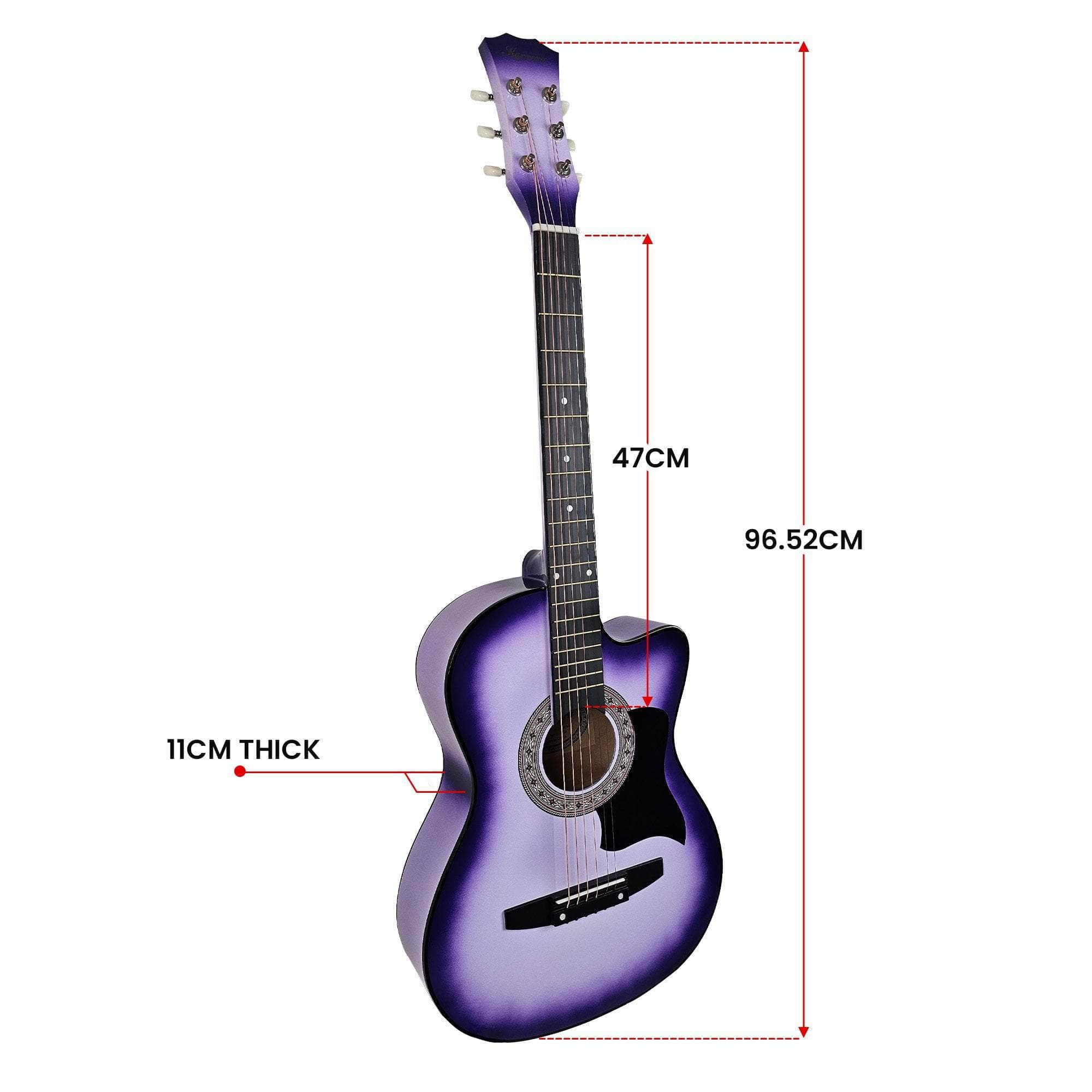 38in Pro Cutaway Acoustic Guitar with Carry Bag - Purple Burst | Purple colour