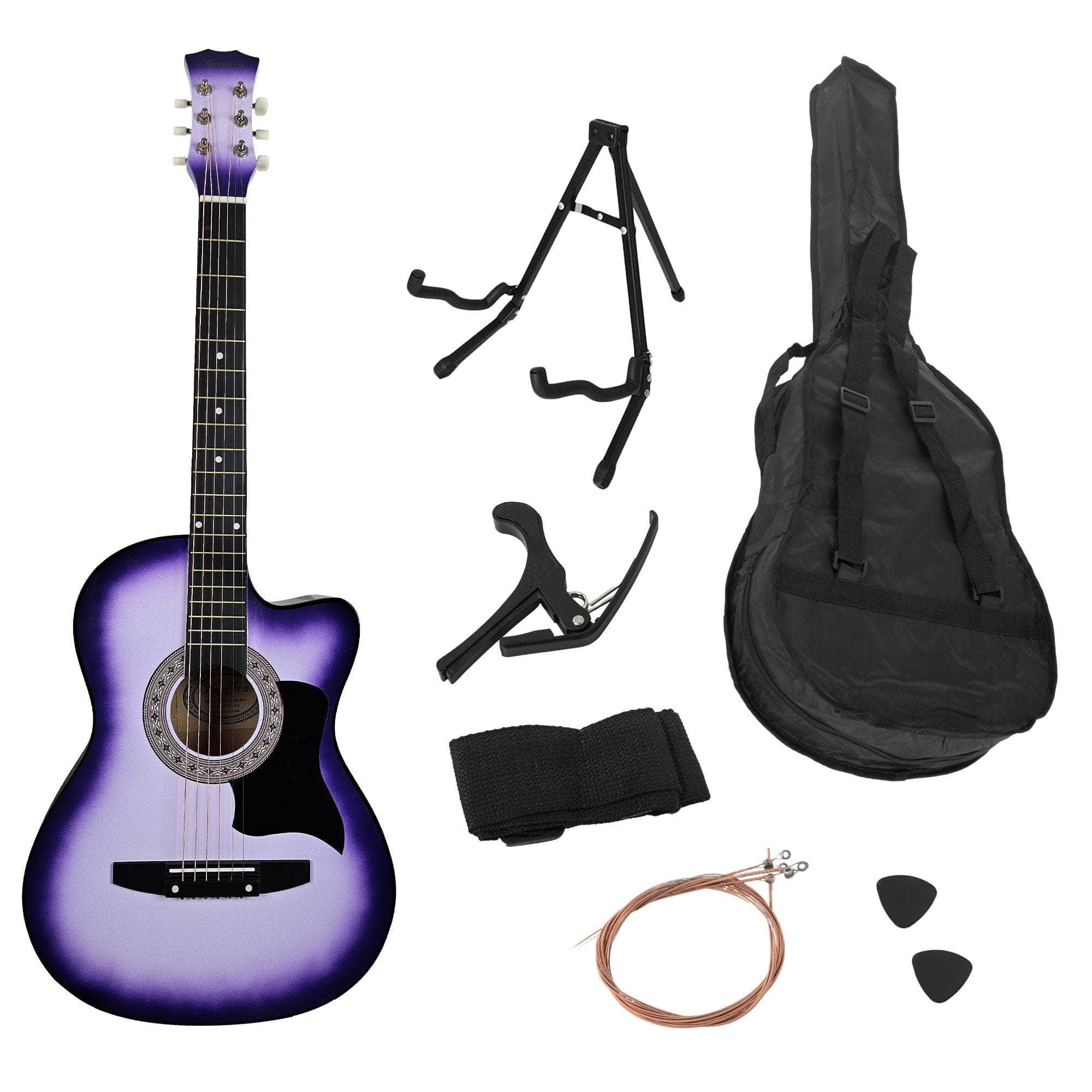 38in Pro Cutaway Acoustic Guitar with Carry Bag - Purple Burst | guitars