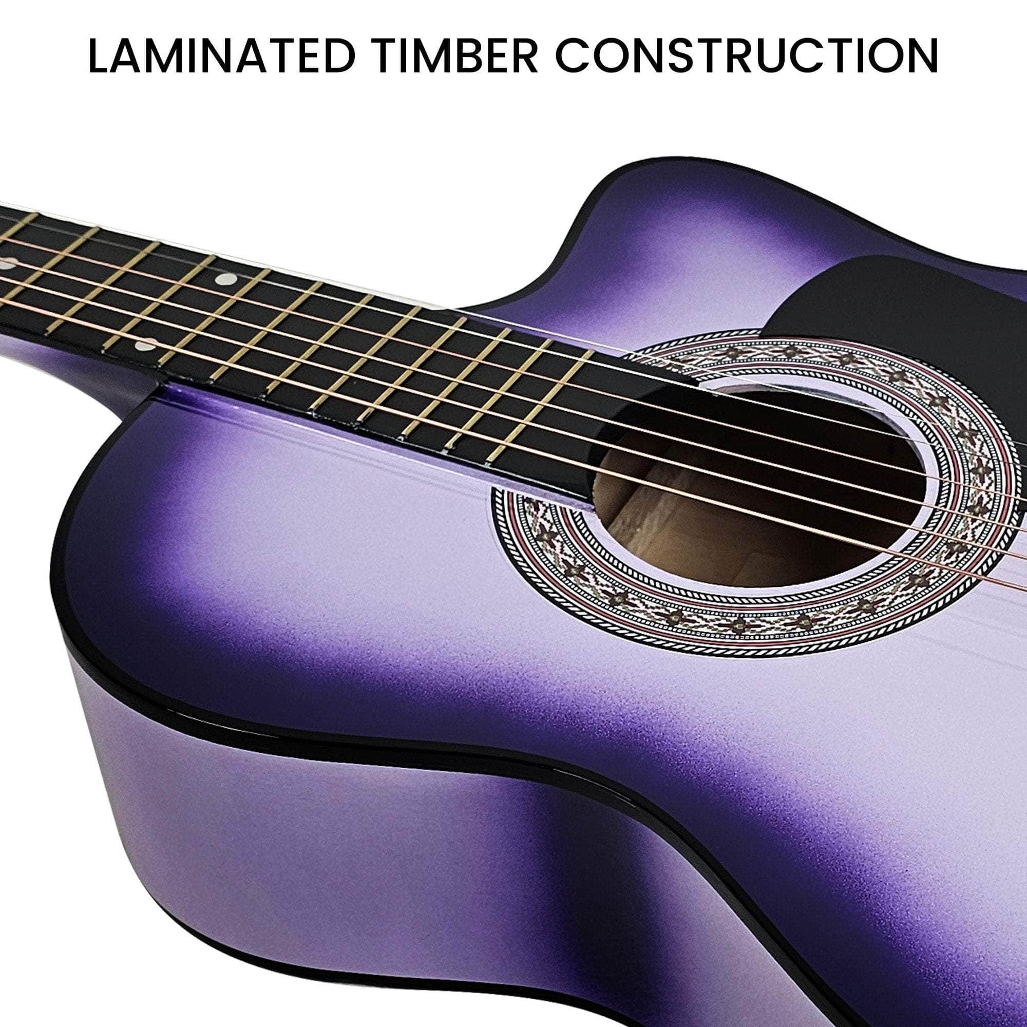 38in Pro Cutaway Acoustic Guitar with Carry Bag - Purple Burst with Purple colour