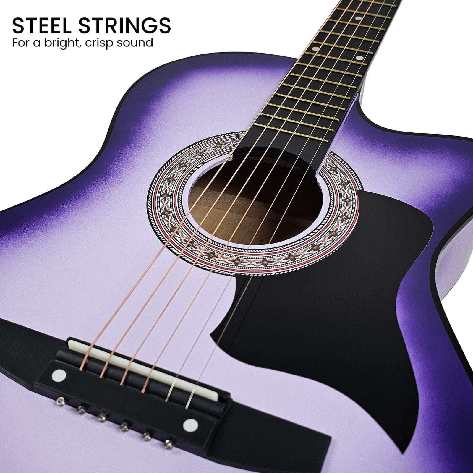 Purple colour - 38in Pro Cutaway Acoustic Guitar with Carry Bag - Purple Burst - photo 12