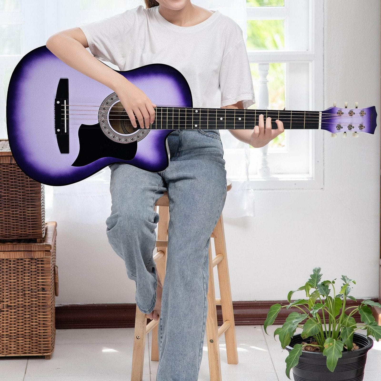 38in Pro Cutaway Acoustic Guitar with Carry Bag - Purple Burst | guitars - photo 13