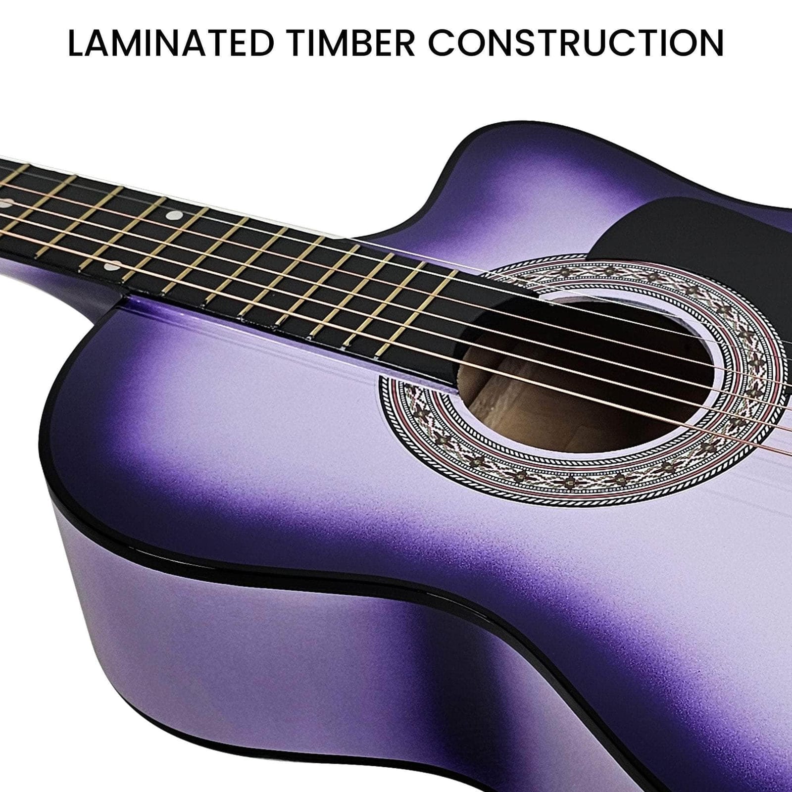 guitars - 38in Pro Cutaway Acoustic Guitar with Carry Bag - Purple Burst - photo 11