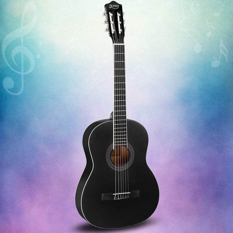 39 Inch Classical Guitar Wooden Body Nylon String Beginner Gift Black