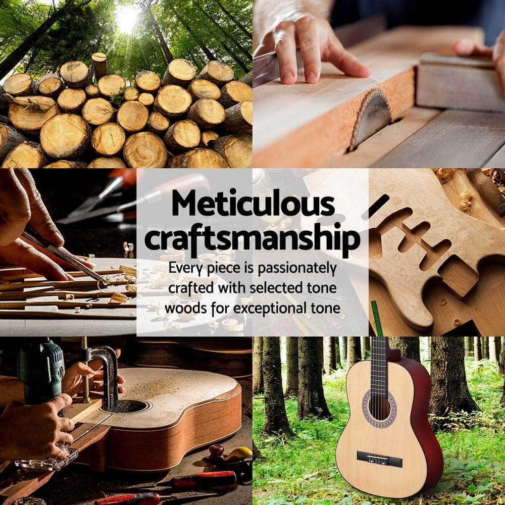 Wooden finish - 39 Inch Classical Guitar Wooden Body Nylon String Beginner Gift Natural