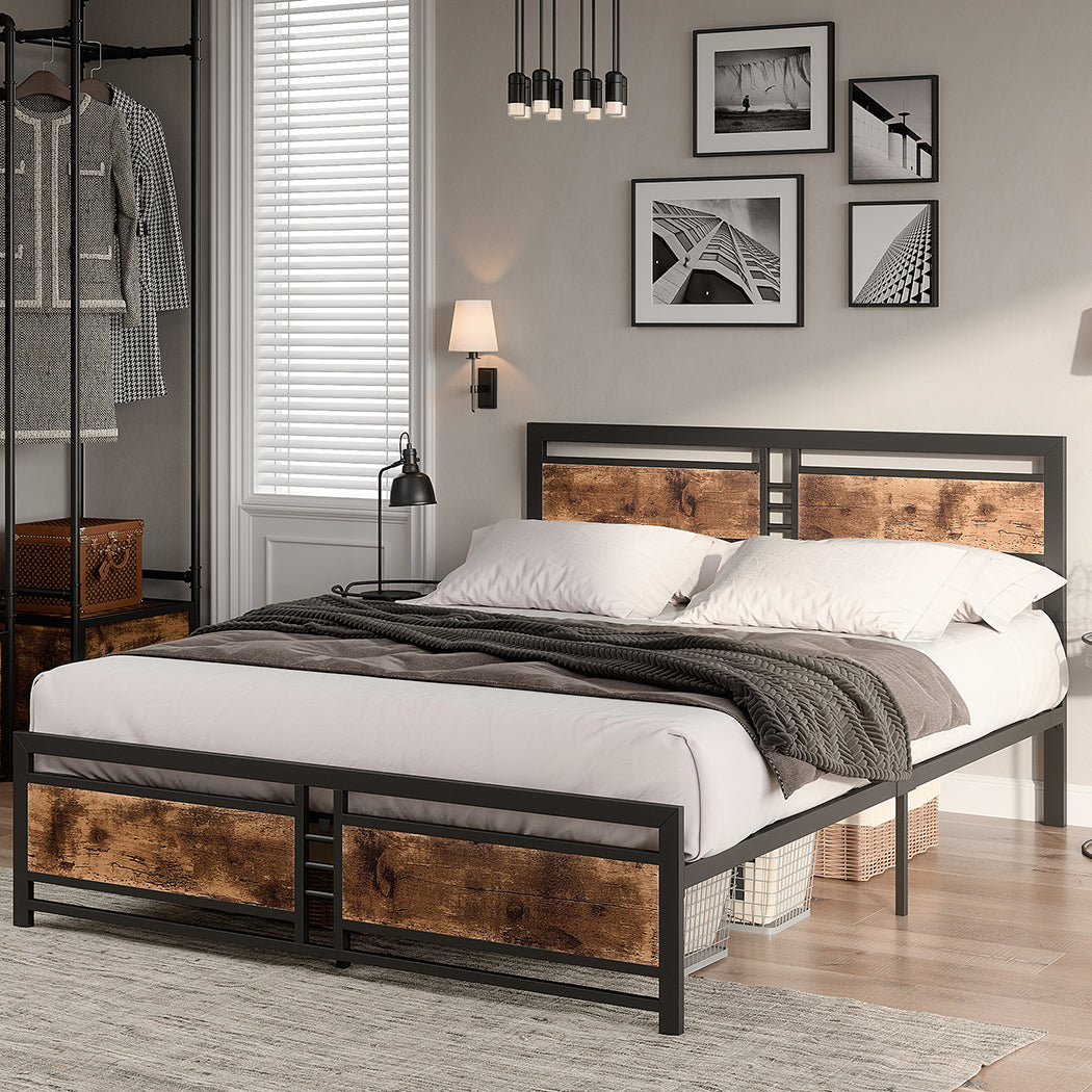Queen Metal Bed Frame With Sturdy Support | Size Mattress Base Platform