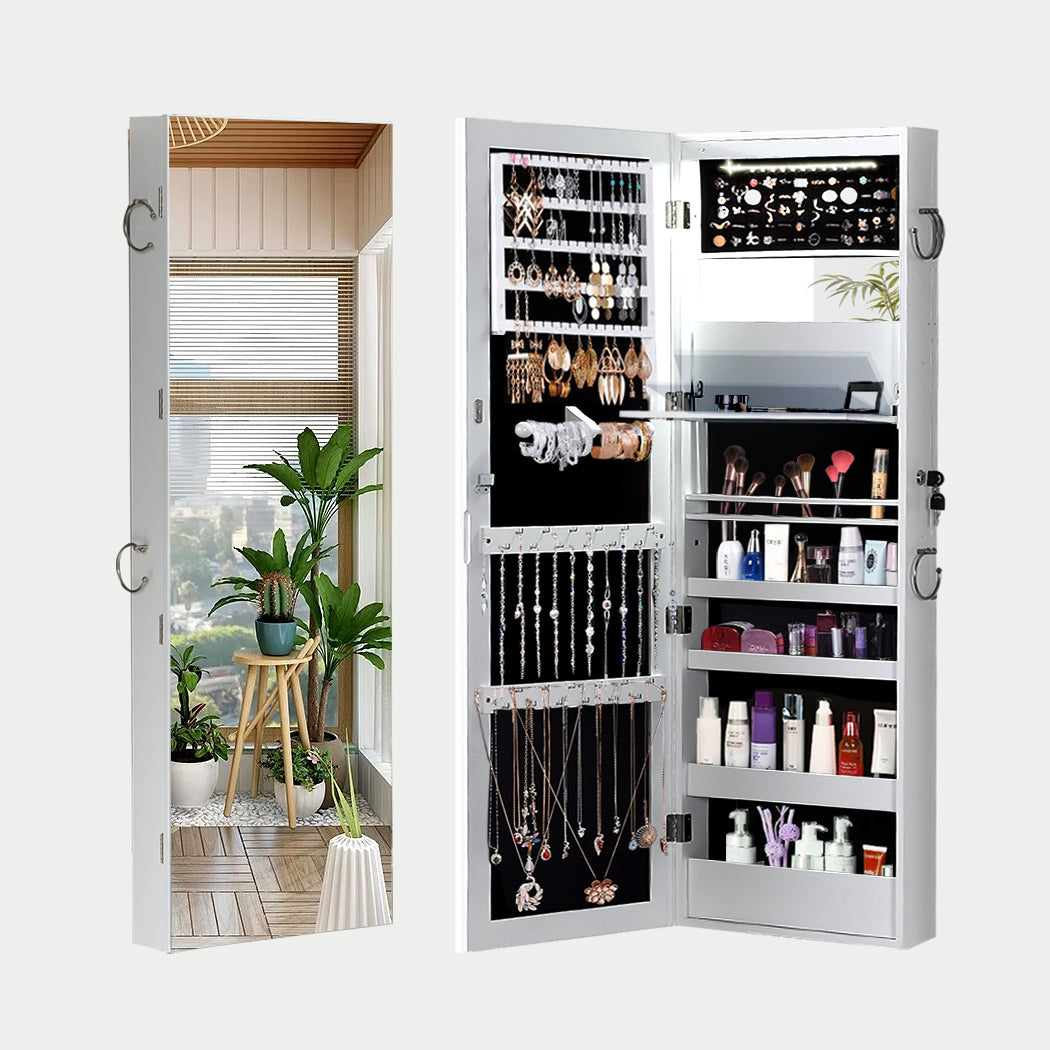 Mirrored Jewellery Cabinet Storage Organizer with Lock Stand