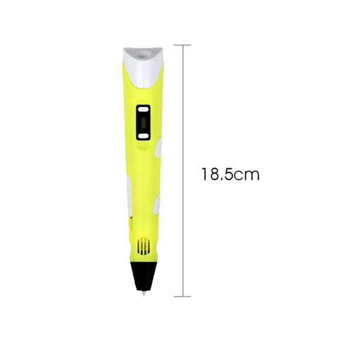 Usb 3D Printing Pen +Lcd Screen +3 Filaments Kid Gift Yellow