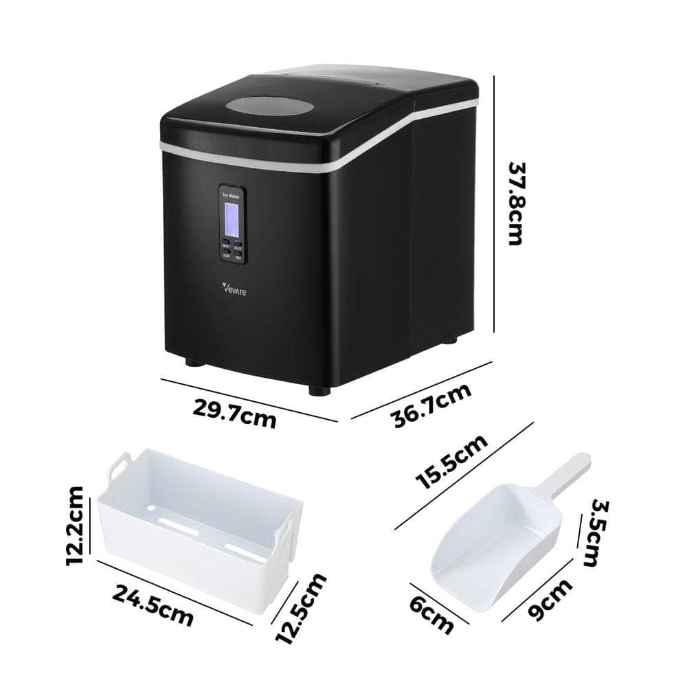 3L Portable Ice Maker with Ice Cube Scoop 15kg Black