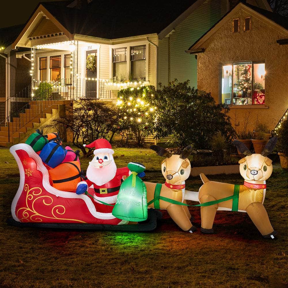 3M Christmas Inflatable Santa Claus Sleigh with Reindeers LED Lights