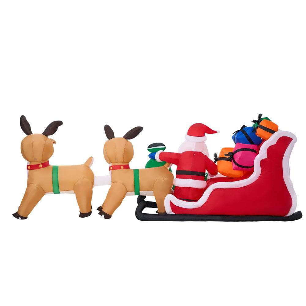 3M Christmas Inflatable Santa Claus Sleigh with Reindeers LED Lights