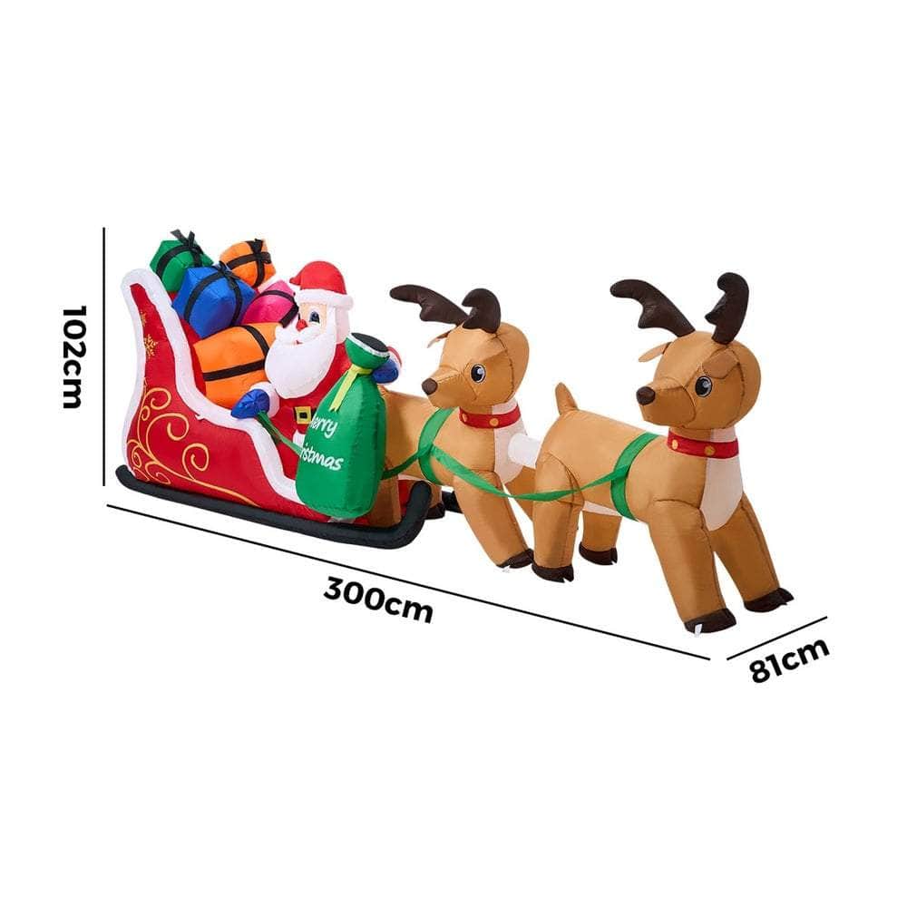 3M Christmas Inflatable Santa Claus Sleigh with Reindeers LED Lights