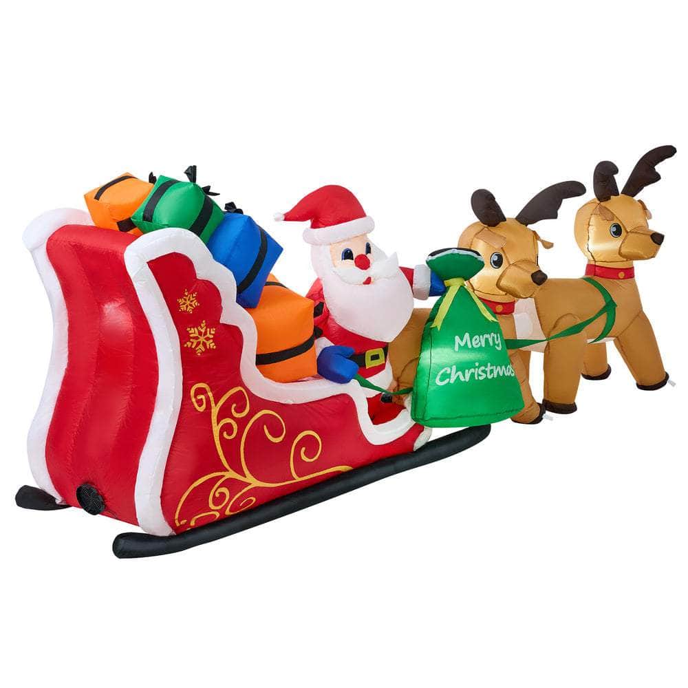 3M Christmas Inflatable Santa Claus Sleigh with Reindeers LED Lights