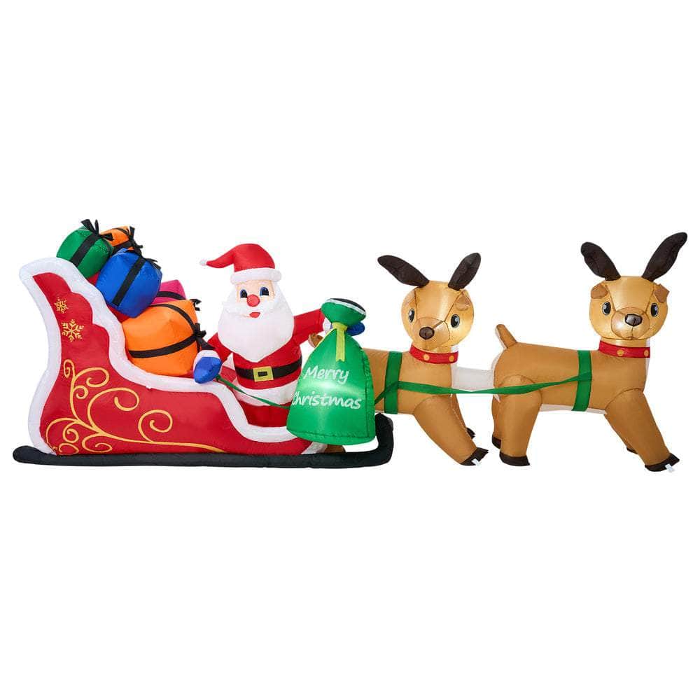 3M Christmas Inflatable Santa Claus Sleigh with Reindeers LED Lights
