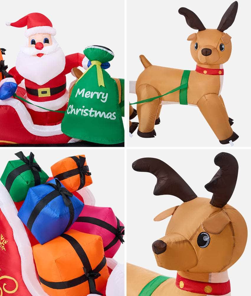 3M Christmas Inflatable Santa Claus Sleigh with Reindeers LED Lights
