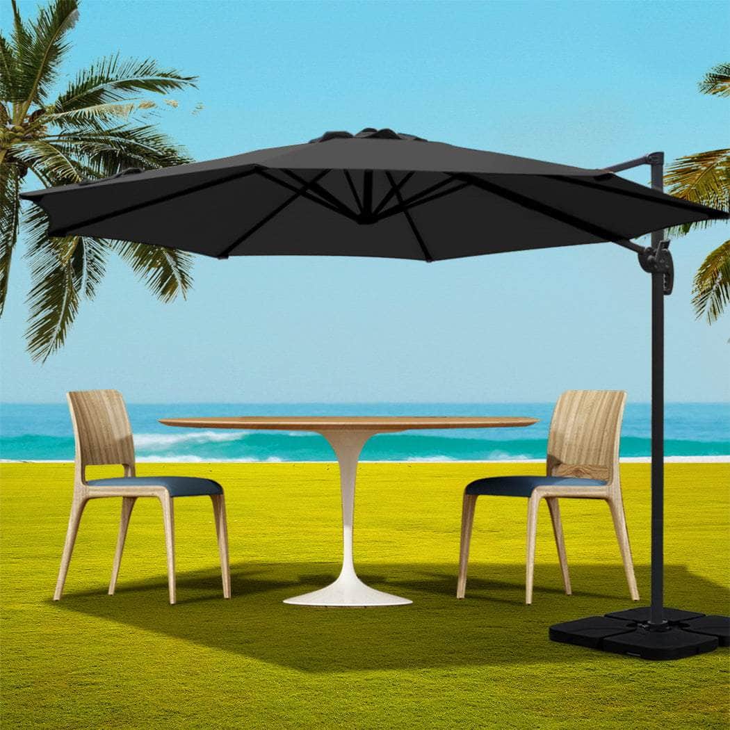 3M Outdoor Umbrella W/Base Cantilever Beach Roma 360 Degree Tilt Black